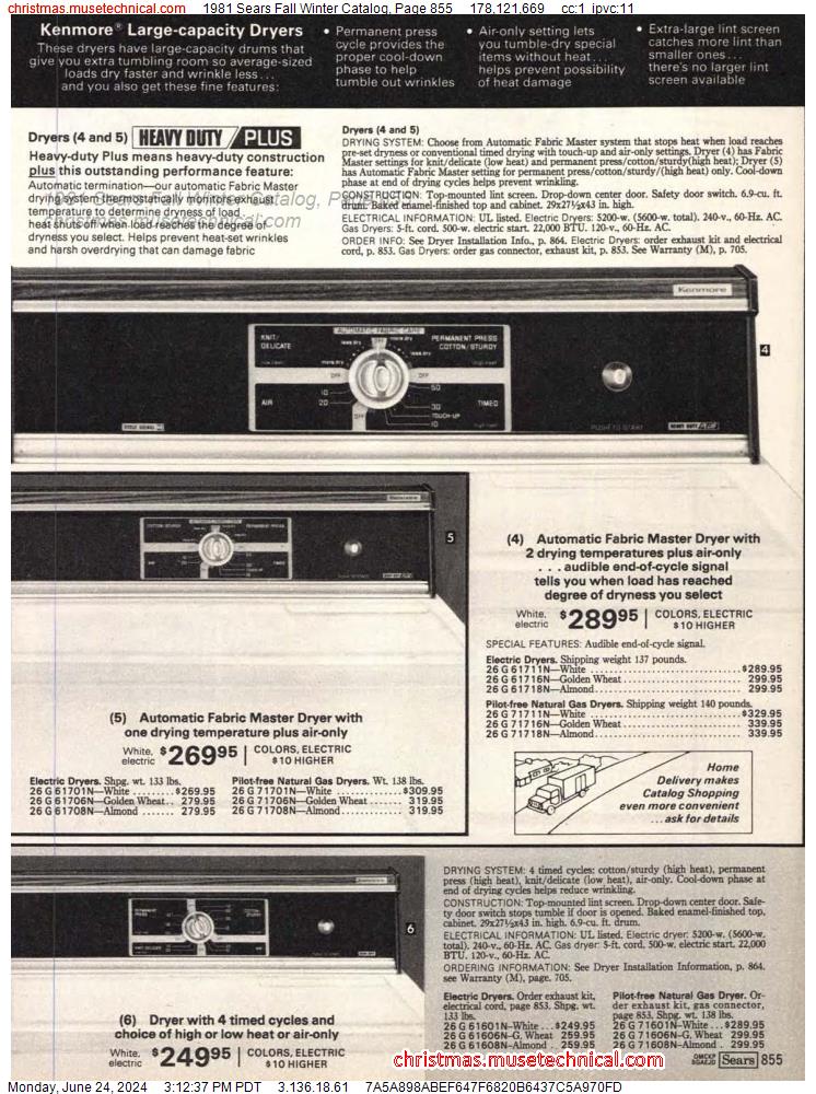 1981 Sears Fall Winter Catalog, Page 855