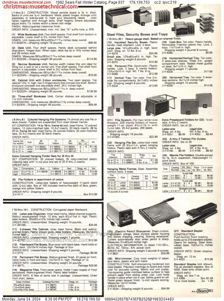 1982 Sears Fall Winter Catalog, Page 837