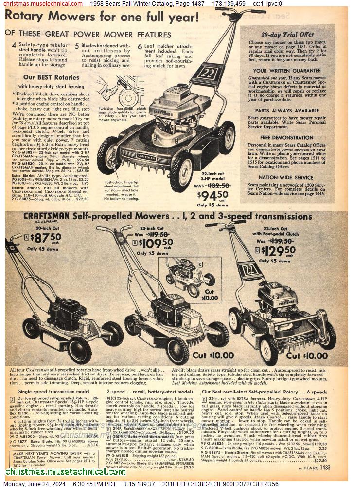 1958 Sears Fall Winter Catalog, Page 1487