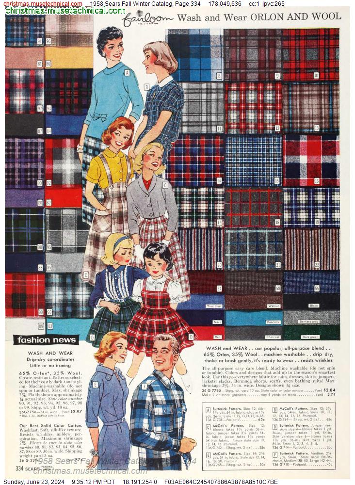 1958 Sears Fall Winter Catalog, Page 334