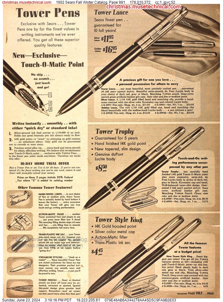 1952 Sears Fall Winter Catalog, Page 991