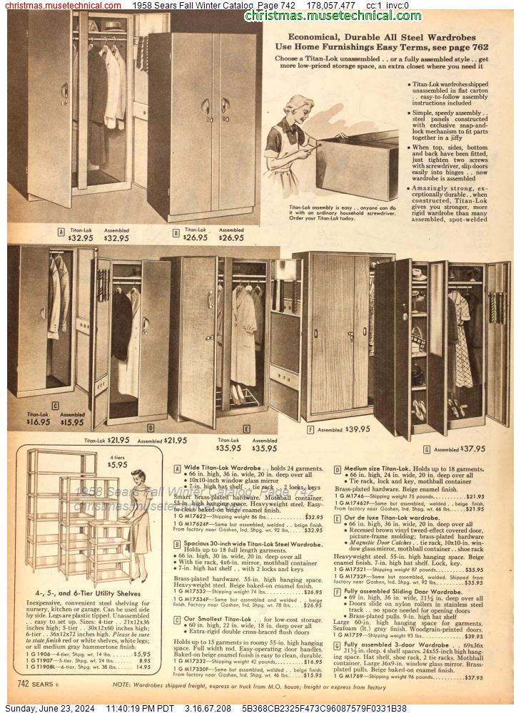 1958 Sears Fall Winter Catalog, Page 742