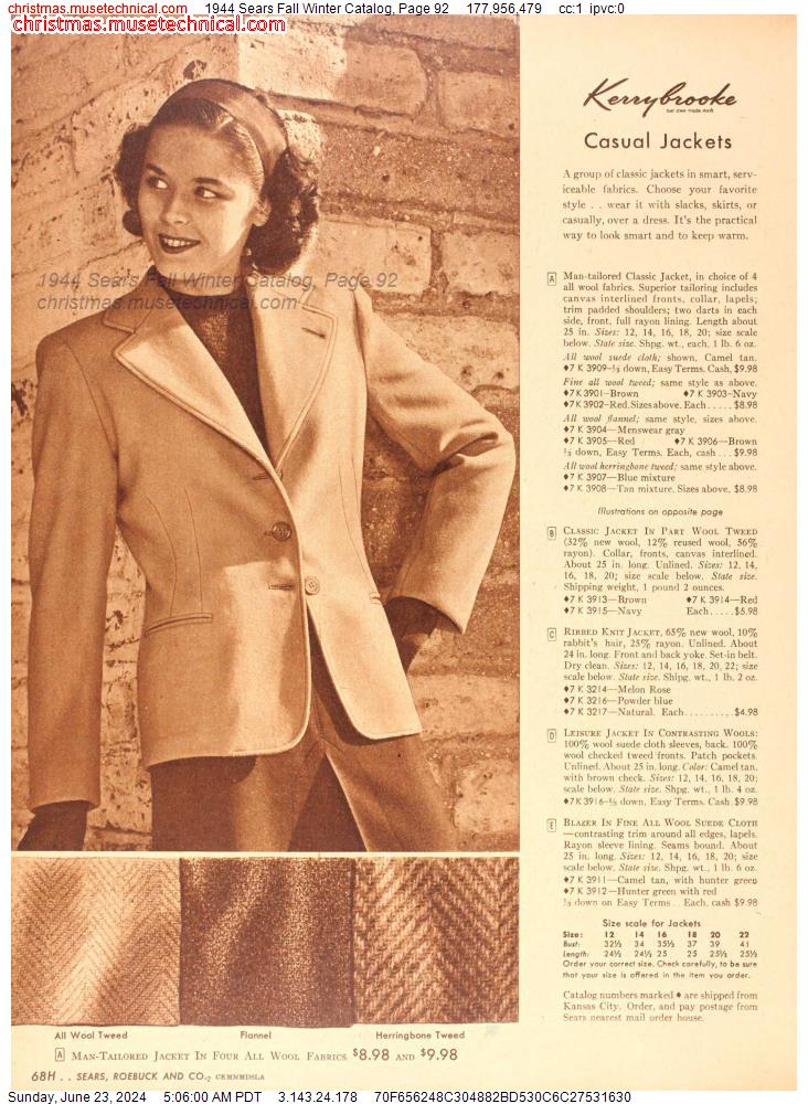 1944 Sears Fall Winter Catalog, Page 92