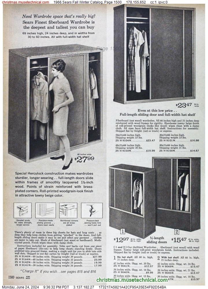 1966 Sears Fall Winter Catalog, Page 1500