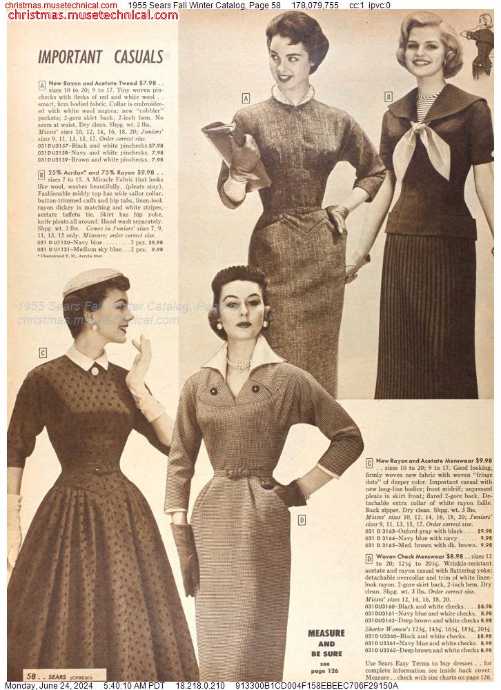 1955 Sears Fall Winter Catalog, Page 58