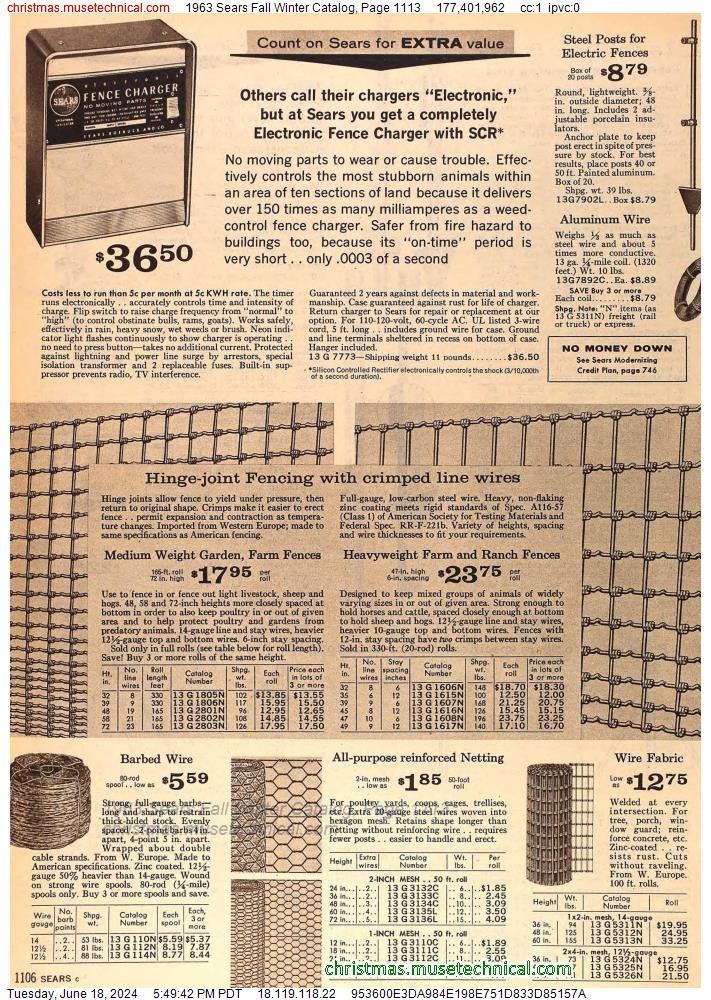 1963 Sears Fall Winter Catalog, Page 1113