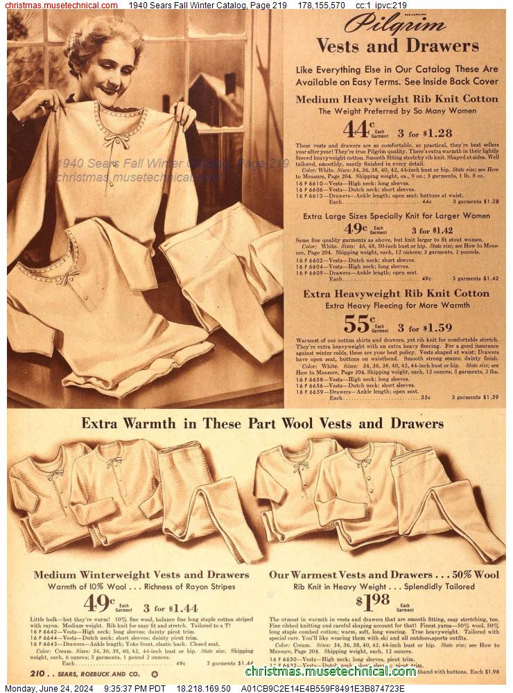 1940 Sears Fall Winter Catalog, Page 219