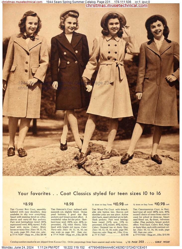 1944 Sears Spring Summer Catalog, Page 231