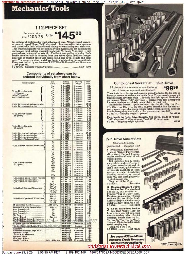 1975 Sears Fall Winter Catalog, Page 837