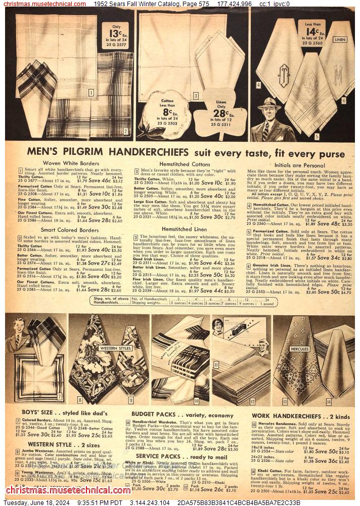 1952 Sears Fall Winter Catalog, Page 575