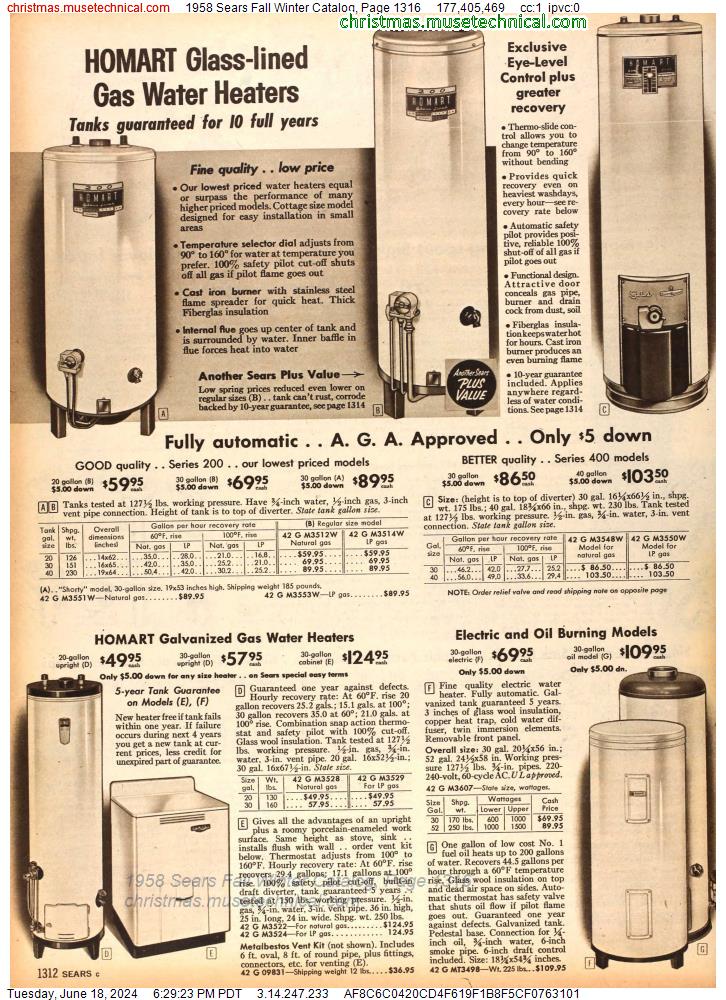 1958 Sears Fall Winter Catalog, Page 1316