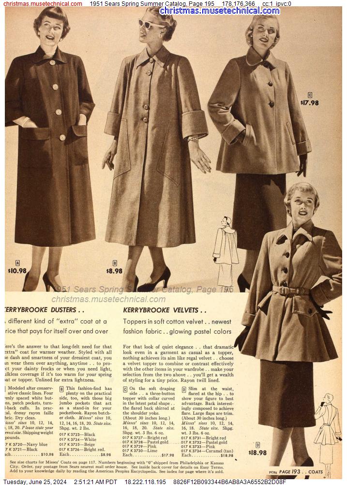 1951 Sears Spring Summer Catalog, Page 195