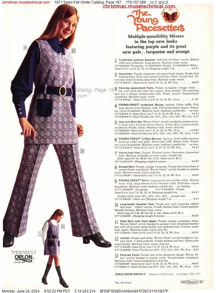 1971 Sears Fall Winter Catalog, Page 187