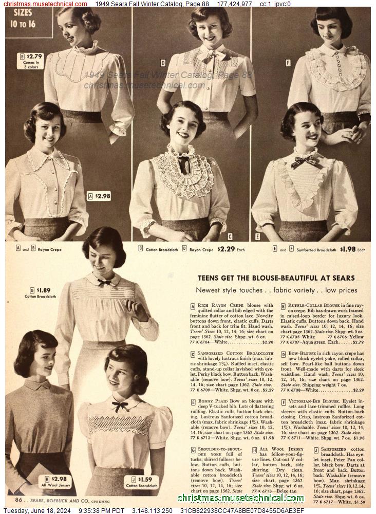 1949 Sears Fall Winter Catalog, Page 88