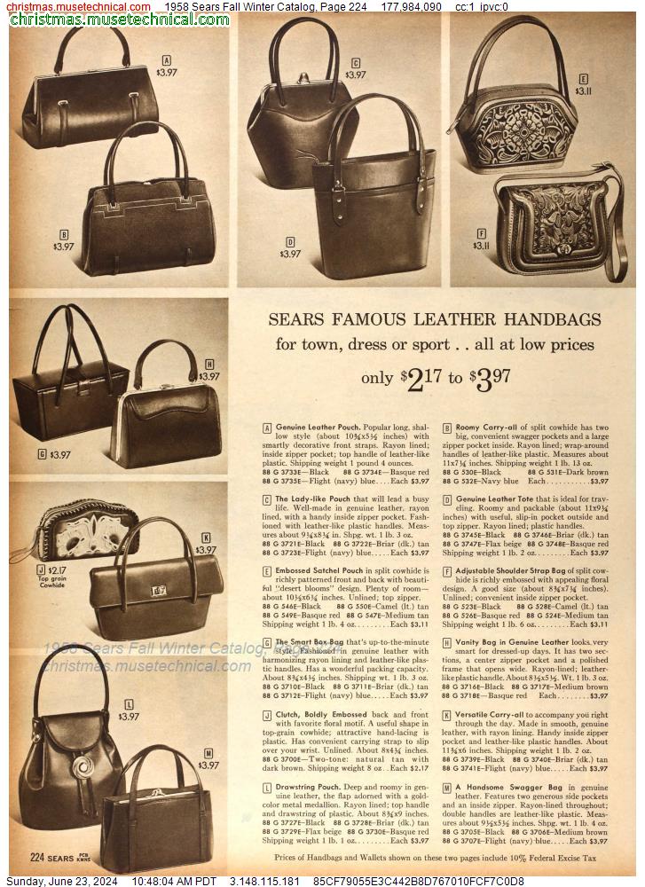 1958 Sears Fall Winter Catalog, Page 224