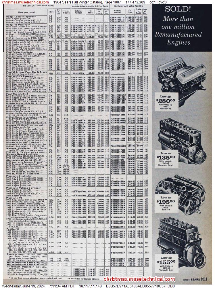 1964 Sears Fall Winter Catalog, Page 1007