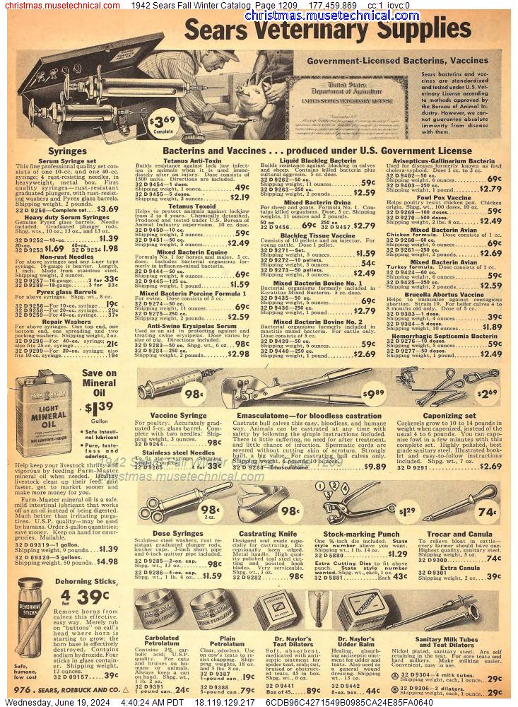 1942 Sears Fall Winter Catalog, Page 1209