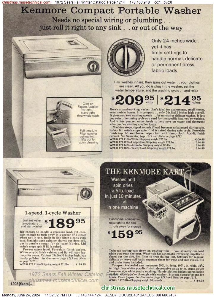 1972 Sears Fall Winter Catalog, Page 1214