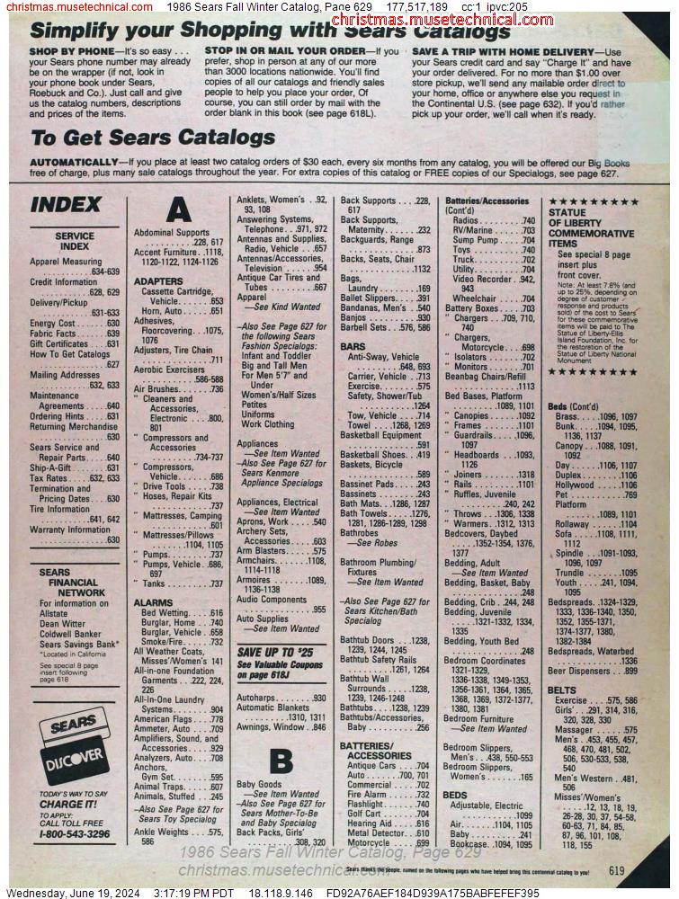 1986 Sears Fall Winter Catalog, Page 629