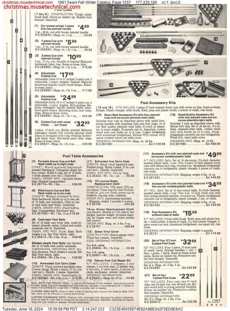 1981 Sears Fall Winter Catalog, Page 1257