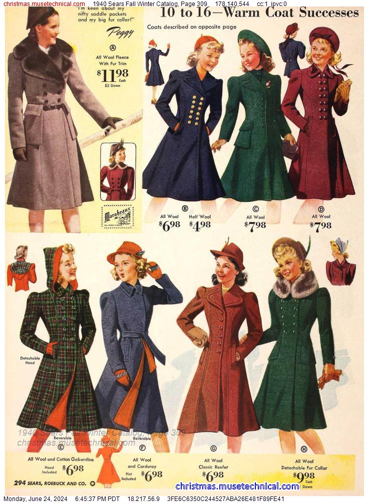 1940 Sears Fall Winter Catalog, Page 309