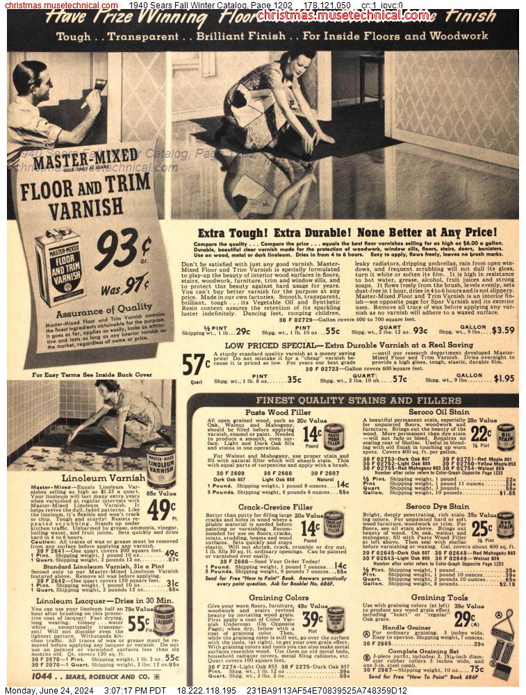1940 Sears Fall Winter Catalog, Page 1202