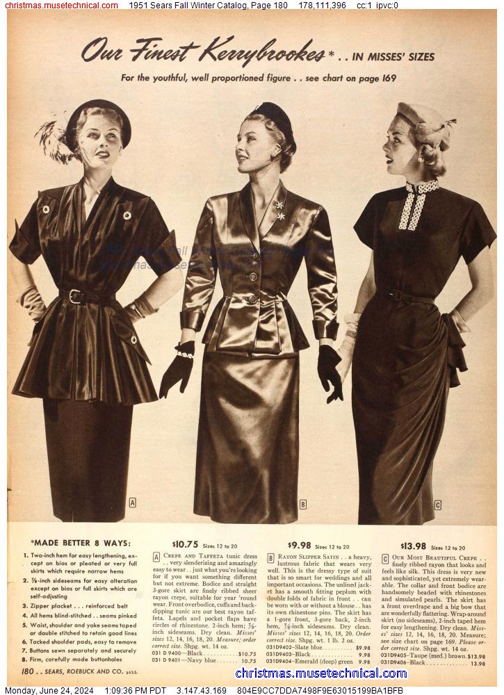 1951 Sears Fall Winter Catalog, Page 180