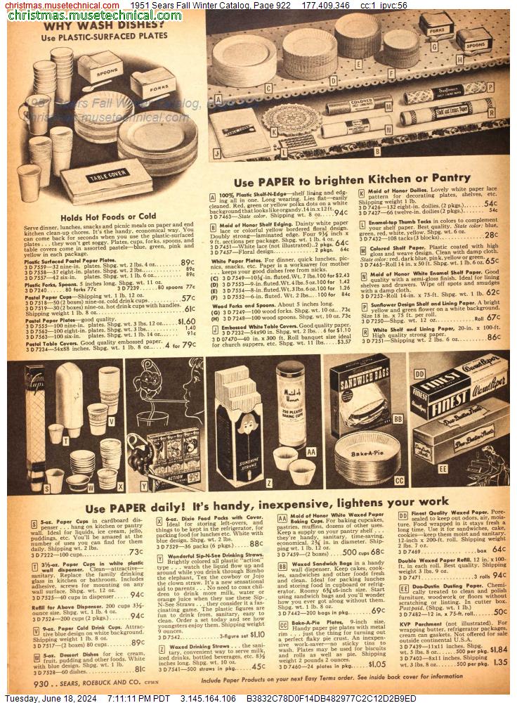 1951 Sears Fall Winter Catalog, Page 922