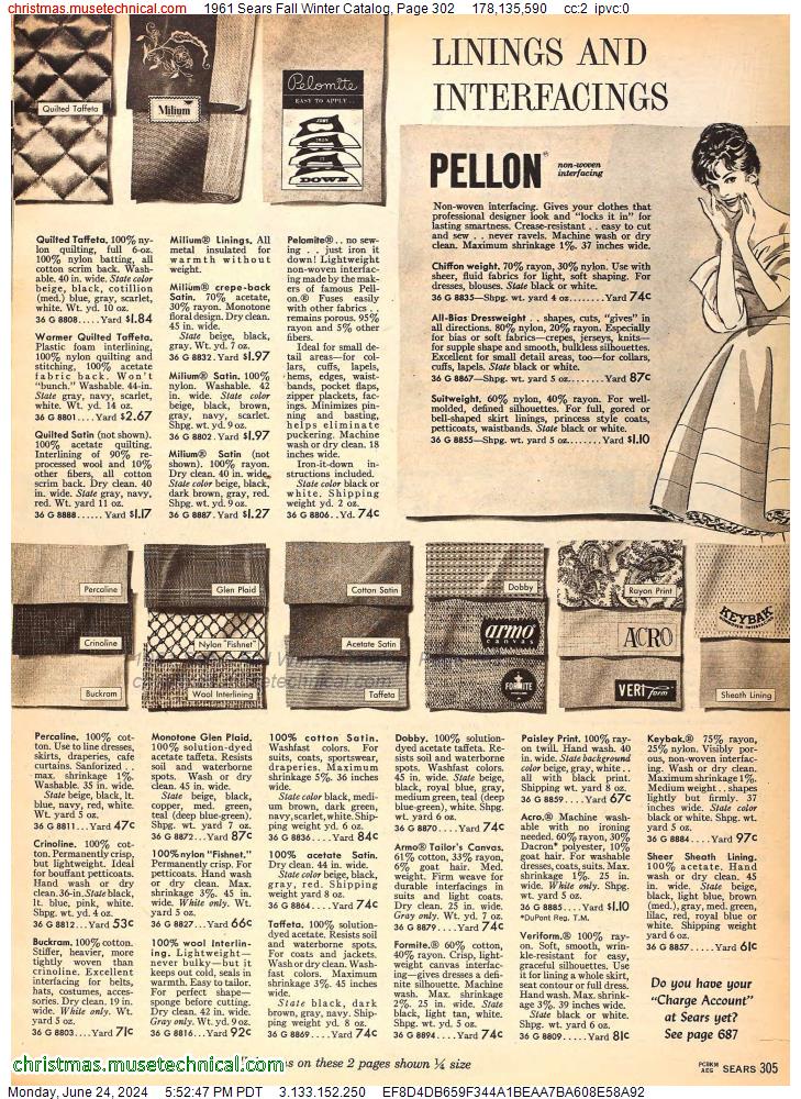 1961 Sears Fall Winter Catalog, Page 302