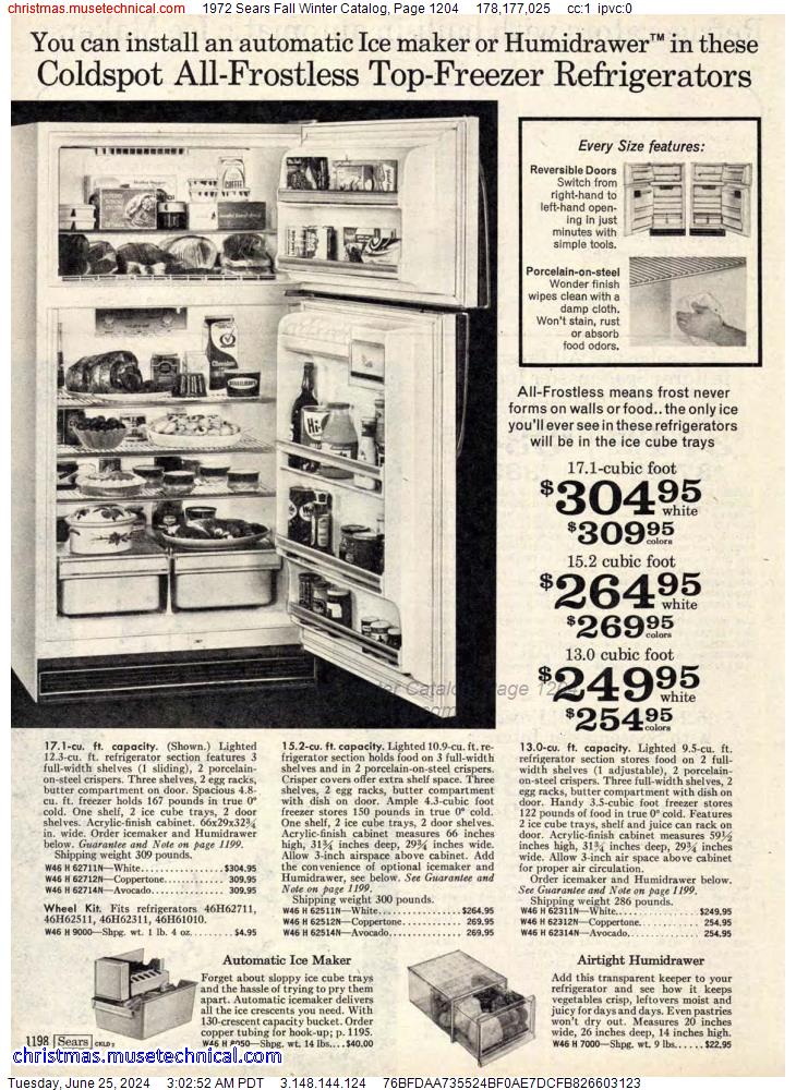 1972 Sears Fall Winter Catalog, Page 1204