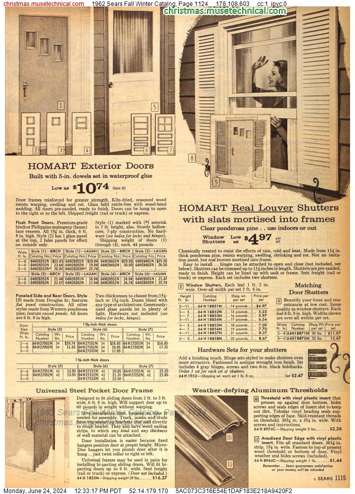 1962 Sears Fall Winter Catalog, Page 1124