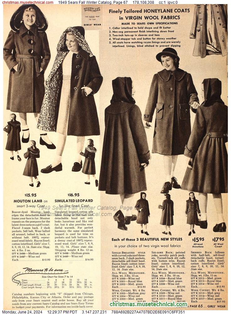 1949 Sears Fall Winter Catalog, Page 67