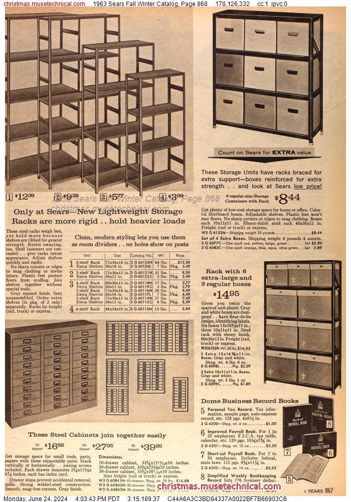 1963 Sears Fall Winter Catalog, Page 868