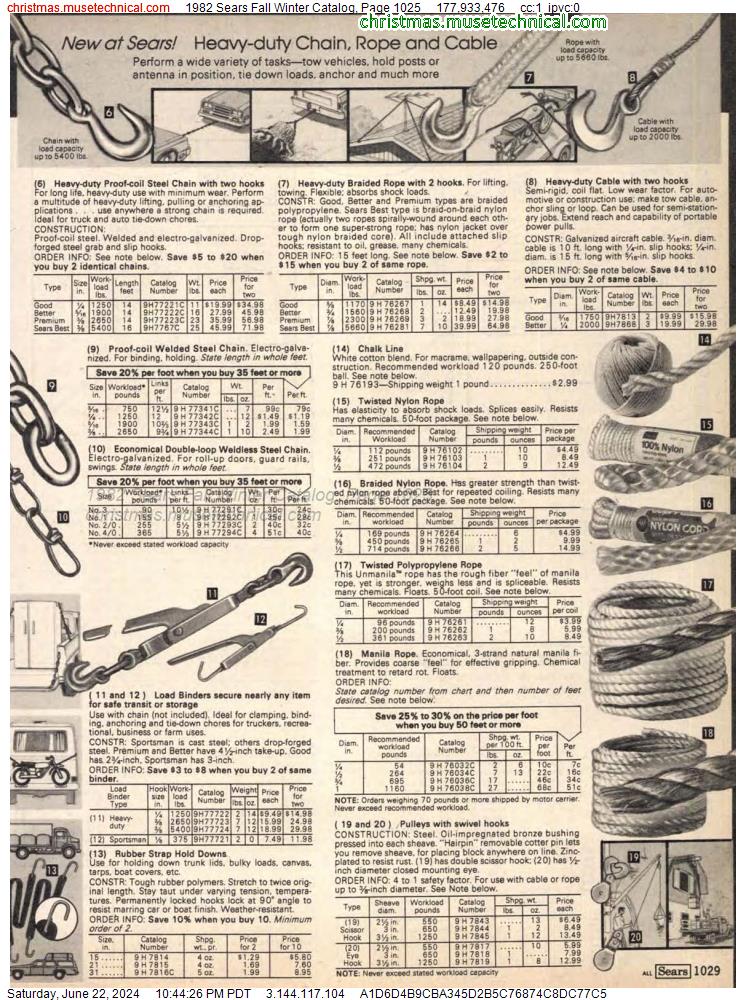 1982 Sears Fall Winter Catalog, Page 1025