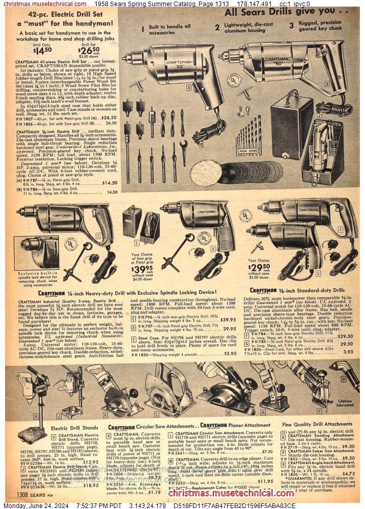 1958 Sears Spring Summer Catalog, Page 1313