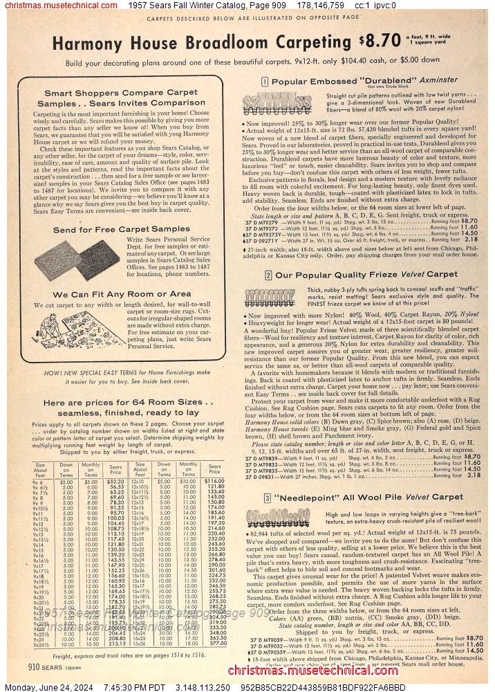 1957 Sears Fall Winter Catalog, Page 909