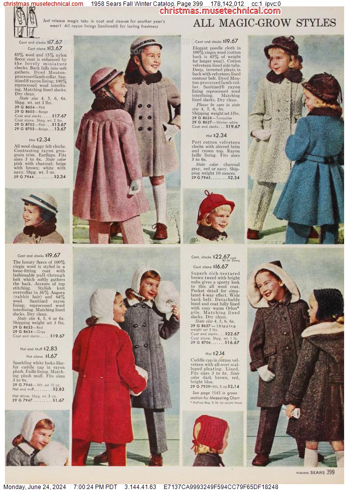 1958 Sears Fall Winter Catalog, Page 399