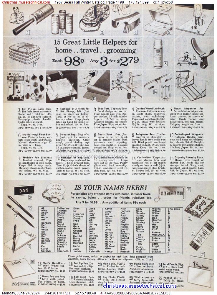 1967 Sears Fall Winter Catalog, Page 1498