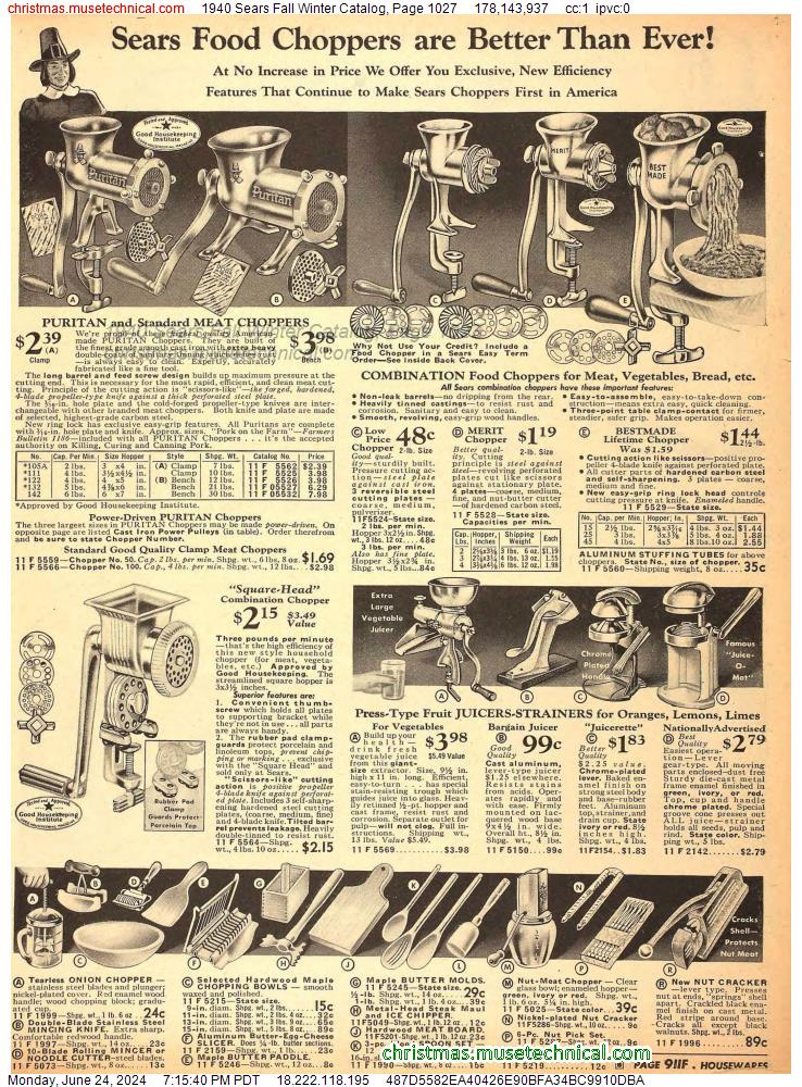 1940 Sears Fall Winter Catalog, Page 1027