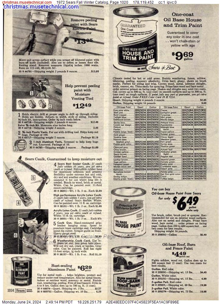 1972 Sears Fall Winter Catalog, Page 1020