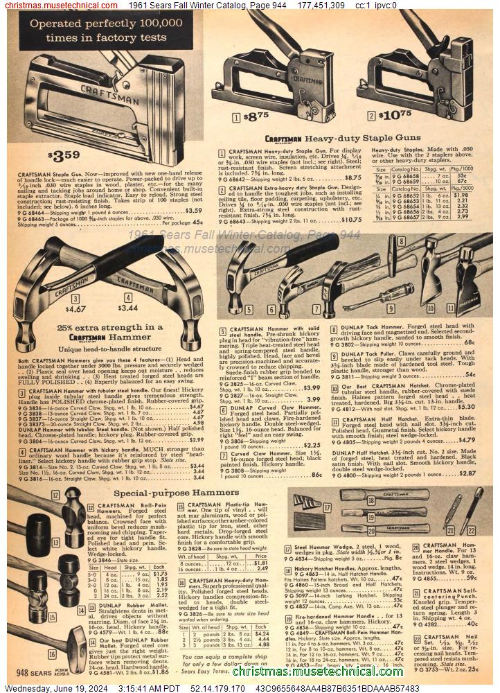 1961 Sears Fall Winter Catalog, Page 944