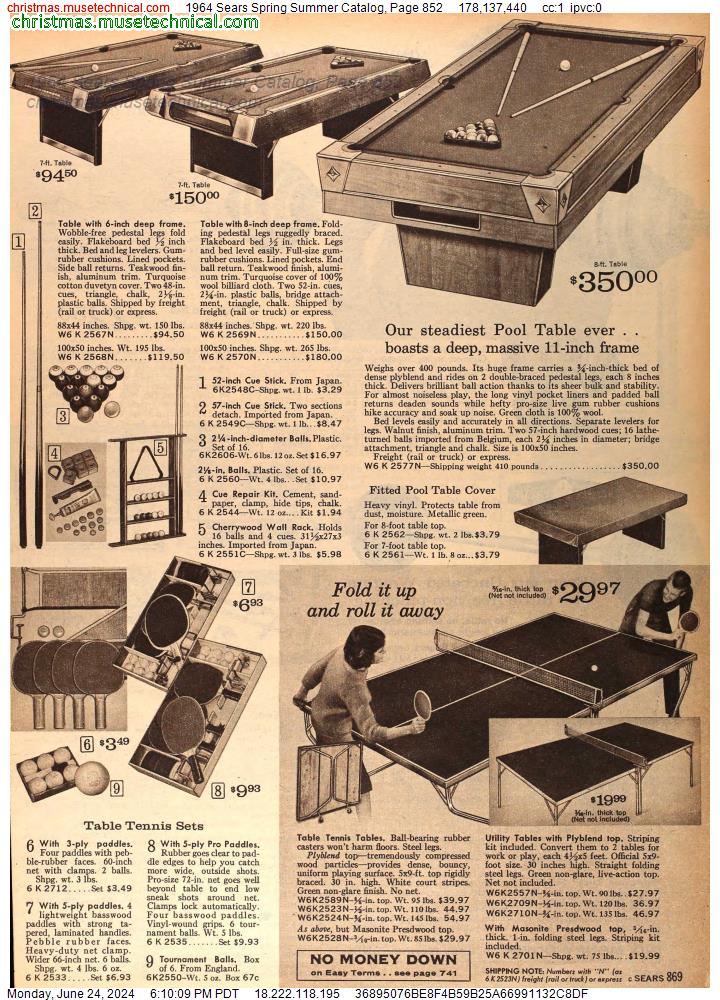 1964 Sears Spring Summer Catalog, Page 852