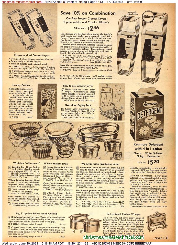 1958 Sears Fall Winter Catalog, Page 1143