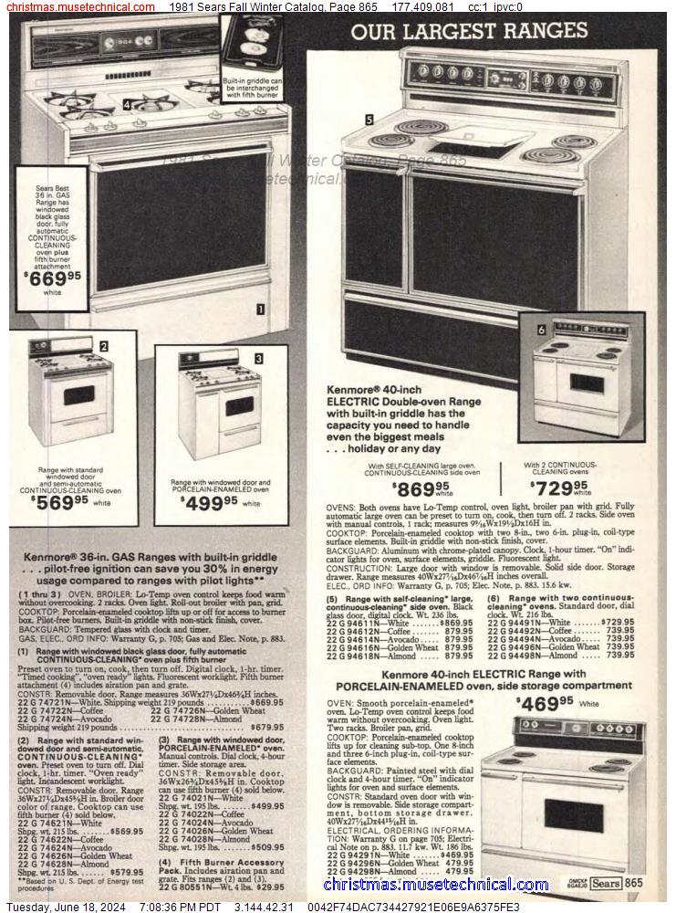 1981 Sears Fall Winter Catalog, Page 865