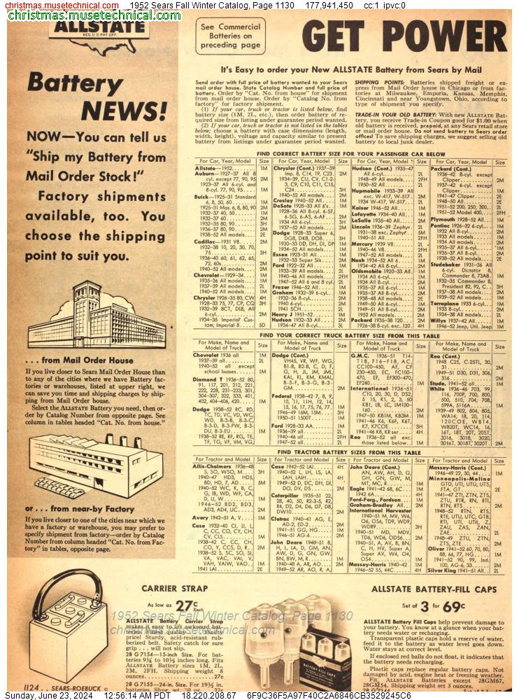 1952 Sears Fall Winter Catalog, Page 1130