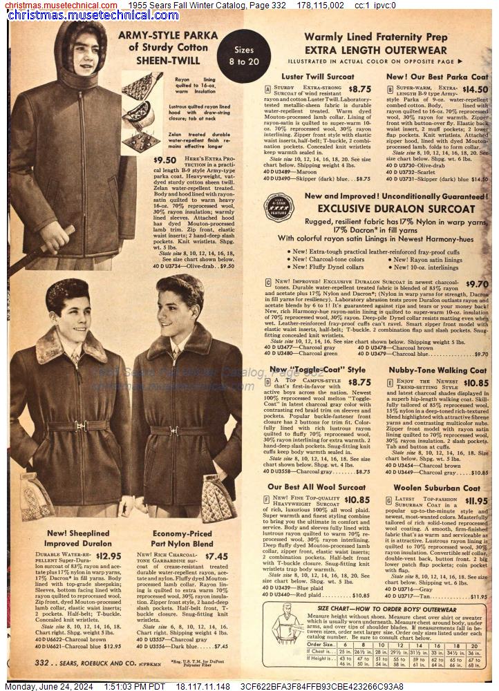 1955 Sears Fall Winter Catalog, Page 332
