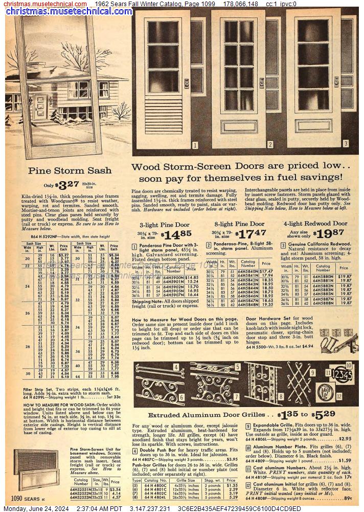 1962 Sears Fall Winter Catalog, Page 1099