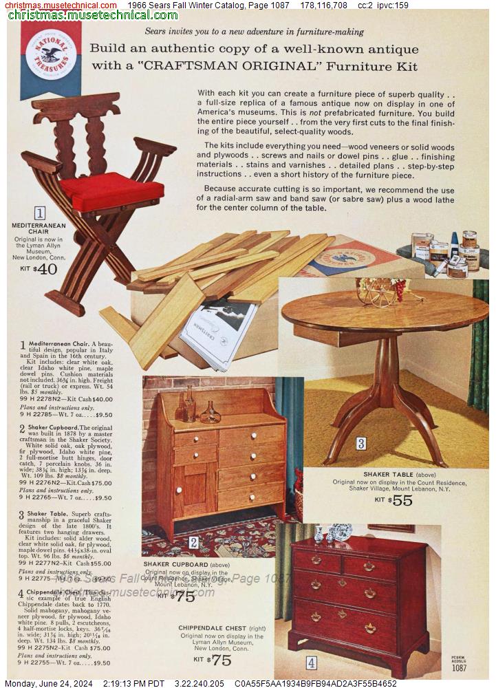 1966 Sears Fall Winter Catalog, Page 1087