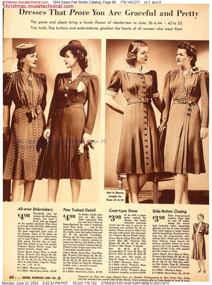 1940 Sears Fall Winter Catalog, Page 89