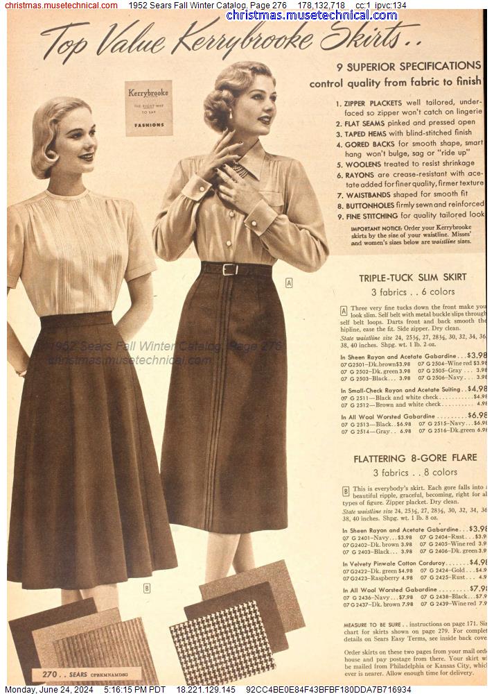 1952 Sears Fall Winter Catalog, Page 276